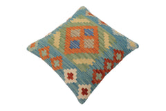 handmade Traditional Pillow Blue Rust Hand-Woven SQUARE 100% WOOL Hand woven turkish pillow2' x 2'
