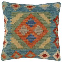 handmade Traditional Pillow Blue Rust Hand-Woven SQUARE 100% WOOL Hand woven turkish pillow2' x 2'