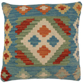 handmade Traditional Pillow Blue Rust Hand-Woven SQUARE 100% WOOL Hand woven turkish pillow2' x 2'