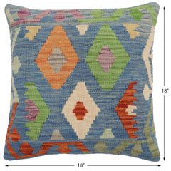 handmade Traditional Pillow Blue Rust Hand-Woven SQUARE 100% WOOL Hand woven turkish pillow2' x 2'
