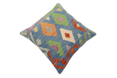 handmade Traditional Pillow Blue Rust Hand-Woven SQUARE 100% WOOL Hand woven turkish pillow2' x 2'