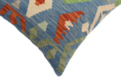 handmade Traditional Pillow Blue Rust Hand-Woven SQUARE 100% WOOL Hand woven turkish pillow2' x 2'