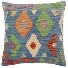 handmade Traditional Pillow Blue Rust Hand-Woven SQUARE 100% WOOL Hand woven turkish pillow2' x 2'