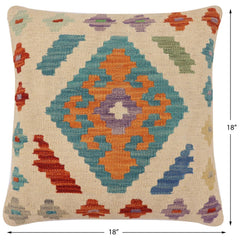 handmade Traditional Pillow Beige Blue Hand-Woven SQUARE 100% WOOL Hand woven turkish pillow2' x 2'