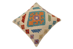 handmade Traditional Pillow Beige Blue Hand-Woven SQUARE 100% WOOL Hand woven turkish pillow2' x 2'