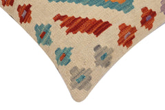 handmade Traditional Pillow Beige Blue Hand-Woven SQUARE 100% WOOL Hand woven turkish pillow2' x 2'