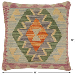 handmade Traditional Pillow Blue Rust Hand-Woven SQUARE 100% WOOL Hand woven turkish pillow2' x 2'