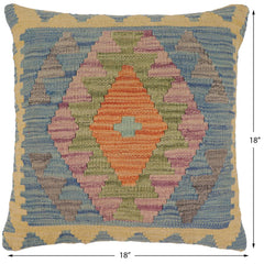 handmade Traditional Pillow Blue Gray Hand-Woven SQUARE 100% WOOL Hand woven turkish pillow2' x 2'