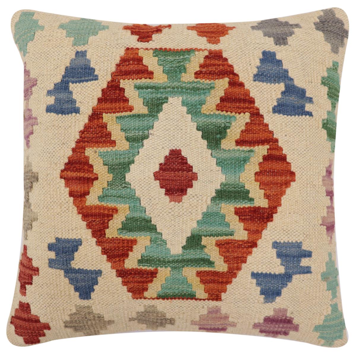 handmade Traditional Pillow Beige Rust Hand-Woven SQUARE 100% WOOL Hand woven turkish pillow 2 x 2