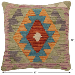 handmade Traditional Pillow Rust Blue Hand-Woven SQUARE 100% WOOL  Hand woven turkish pillow  2 x 2