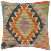 handmade Traditional Pillow Rust Blue Hand-Woven SQUARE 100% WOOL Hand woven turkish pillow2' x 2'
