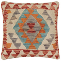 handmade Traditional Pillow Beige Red Hand-Woven SQUARE 100% WOOL Hand woven turkish pillow2' x 2'