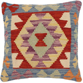 handmade Traditional Pillow Blue Rust Hand-Woven SQUARE 100% WOOL Hand woven turkish pillow2' x 2'