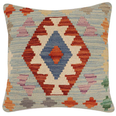 handmade Traditional Pillow Blue Rust Hand-Woven SQUARE 100% WOOL Hand woven turkish pillow2' x 2'