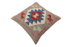 handmade Traditional Pillow Gray Blue Hand-Woven SQUARE 100% WOOL Hand woven turkish pillow2' x 2'