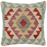handmade Traditional Pillow Blue Red Hand-Woven SQUARE 100% WOOL Hand woven turkish pillow2' x 2'