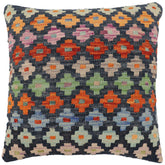 handmade Traditional Pillow Blue Rust Hand-Woven SQUARE 100% WOOL Hand woven turkish pillow2' x 2'