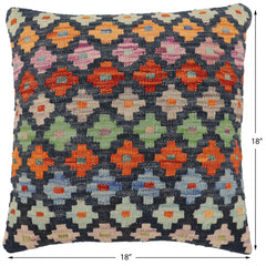 handmade Traditional Pillow Blue Rust Hand-Woven SQUARE 100% WOOL Hand woven turkish pillow2' x 2'