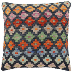 handmade Traditional Pillow Blue Rust Hand-Woven SQUARE 100% WOOL Hand woven turkish pillow2' x 2'