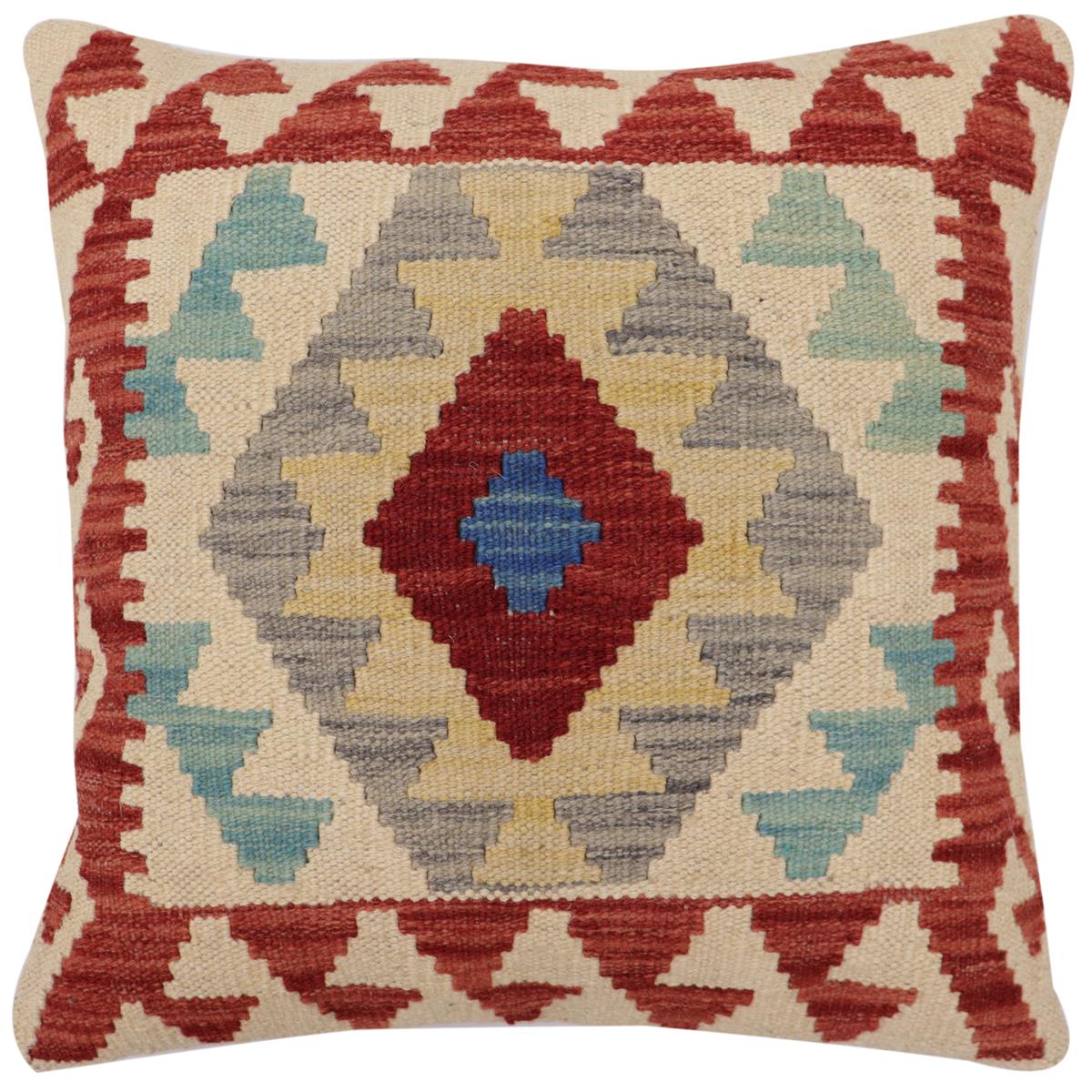 handmade Traditional Pillow Red Beige Hand-Woven SQUARE 100% WOOL Hand woven turkish pillow2' x 2'