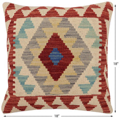 handmade Traditional Pillow Red Beige Hand-Woven SQUARE 100% WOOL Hand woven turkish pillow2' x 2'