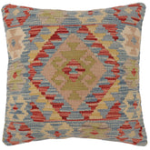 handmade Traditional Pillow Blue Rust Hand-Woven SQUARE 100% WOOL Hand woven turkish pillow 2 x 2