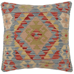 handmade Traditional Pillow Blue Rust Hand-Woven SQUARE 100% WOOL Hand woven turkish pillow 2 x 2