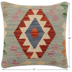 handmade Traditional Pillow Blue Rust Hand-Woven SQUARE 100% WOOL Hand woven turkish pillow 2 x 2