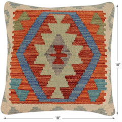 handmade Traditional Pillow Rust Blue Hand-Woven SQUARE 100% WOOL Hand woven turkish pillow2' x 2'