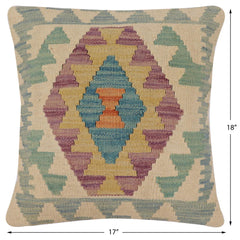 handmade Traditional Pillow Beige Blue Hand-Woven SQUARE 100% WOOL Hand woven turkish pillow 2 x 2