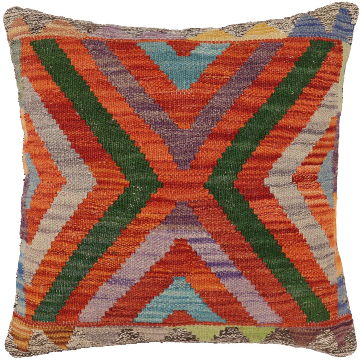 handmade Traditional Pillow Rust Blue Hand-Woven SQUARE 100% WOOL  Hand woven turkish pillow  2 x 2