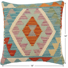 handmade Traditional Pillow Blue Rust Hand-Woven SQUARE 100% WOOL Hand woven turkish pillow2' x 2'