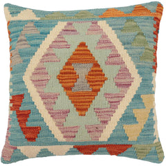 handmade Traditional Pillow Blue Rust Hand-Woven SQUARE 100% WOOL Hand woven turkish pillow2' x 2'