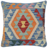 handmade Traditional Pillow Blue Red Hand-Woven SQUARE 100% WOOL Hand woven turkish pillow2' x 2'