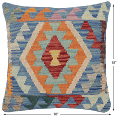 handmade Traditional Pillow Blue Red Hand-Woven SQUARE 100% WOOL Hand woven turkish pillow2' x 2'