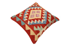 handmade Traditional Pillow Rust Blue Hand-Woven SQUARE 100% WOOL Hand woven turkish pillow2' x 2'
