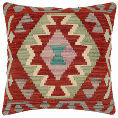 handmade Traditional Pillow Rust Blue Hand-Woven SQUARE 100% WOOL Hand woven turkish pillow2' x 2'