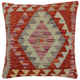 handmade Traditional Pillow Rust Blue Hand-Woven SQUARE 100% WOOL Hand woven turkish pillow2' x 2'