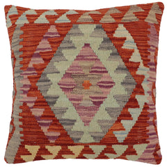 handmade Traditional Pillow Rust Blue Hand-Woven SQUARE 100% WOOL Hand woven turkish pillow2' x 2'