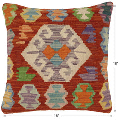 handmade Traditional Pillow Rust Blue Hand-Woven SQUARE 100% WOOL Hand woven turkish pillow2' x 2'