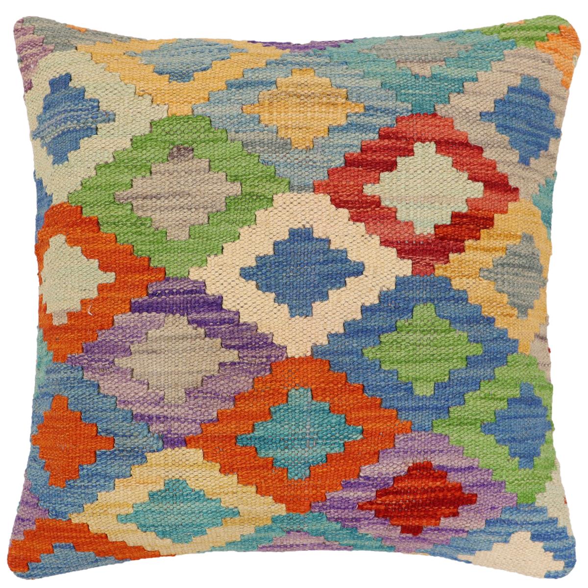 handmade Traditional Pillow Rust Blue Hand-Woven SQUARE 100% WOOL Hand woven turkish pillow2' x 2'