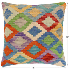 handmade Traditional Pillow Rust Blue Hand-Woven SQUARE 100% WOOL Hand woven turkish pillow2' x 2'