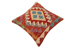 handmade Traditional Pillow Rust Blue Hand-Woven SQUARE 100% WOOL Hand woven turkish pillow2' x 2'