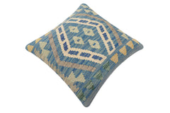 handmade Traditional Pillow Blue Gray Hand-Woven SQUARE 100% WOOL Hand woven turkish pillow2' x 2'