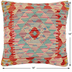 handmade Traditional Pillow Blue Red Hand-Woven SQUARE 100% WOOL Hand woven turkish pillow2' x 2'