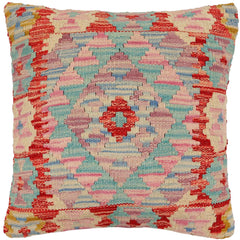 handmade Traditional Pillow Blue Red Hand-Woven SQUARE 100% WOOL Hand woven turkish pillow2' x 2'