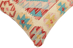 handmade Traditional Pillow Beige Blue Hand-Woven SQUARE 100% WOOL Hand woven turkish pillow2' x 2'