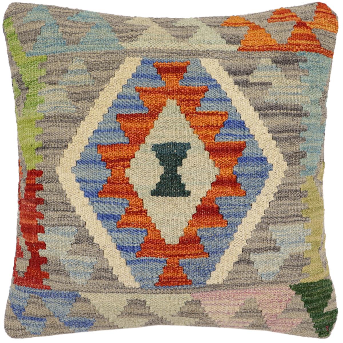 handmade Traditional Pillow Rust Gray Hand-Woven SQUARE 100% WOOL Hand woven turkish pillow2' x 2'