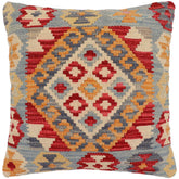handmade Traditional Pillow Blue Red Hand-Woven SQUARE 100% WOOL Hand woven turkish pillow2' x 2'