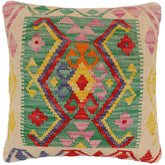 handmade Traditional Pillow Green Beige Hand-Woven SQUARE 100% WOOL Hand woven turkish pillow 2 x 2